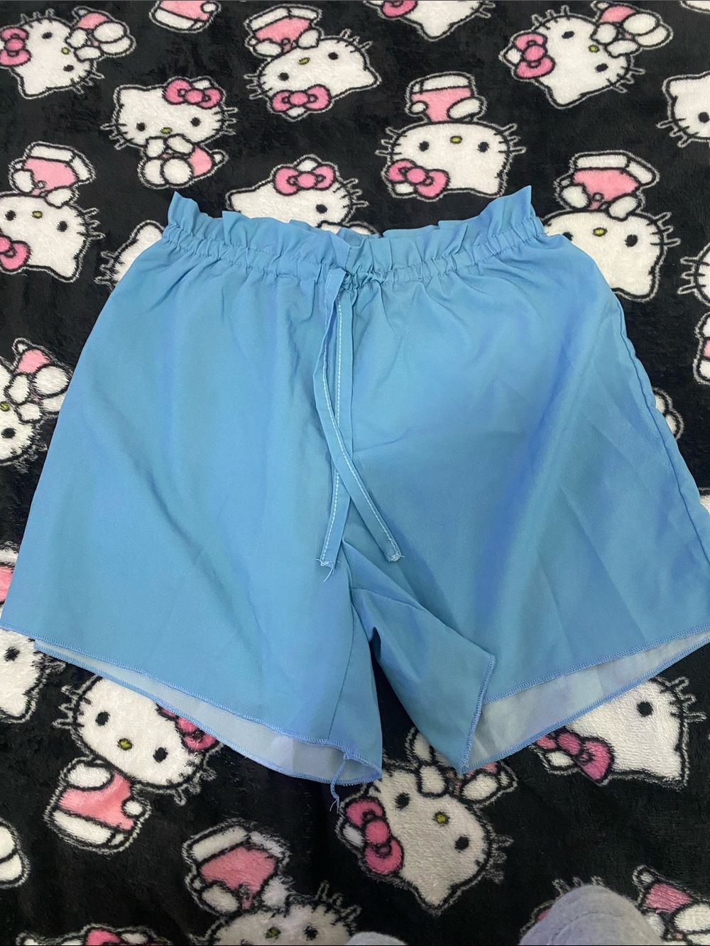 Girls' Light Blue Elastic-Waist Drawstring Shorts